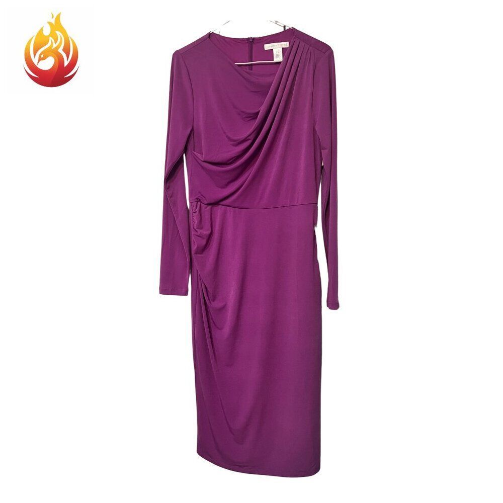 NWT London Times Purple Ruched Wrap Dress Long Sleeve Size 4